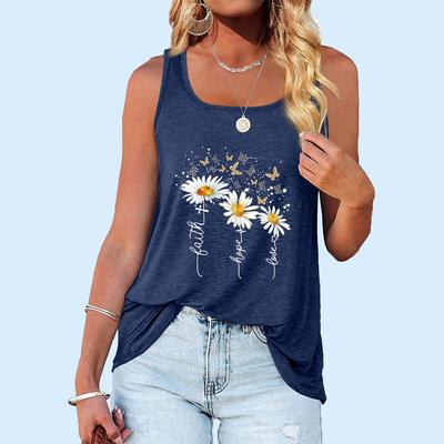 Women Fashion Summer Sleeveless Top Casual Printed O Neck T-shirt Laides Loose Tank Top