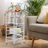 5-Tier Rolling Metal Cart with Drawers & Wheels - Multi-Room Storage for Kitchen/Bathroom/Living Room/Office, White
