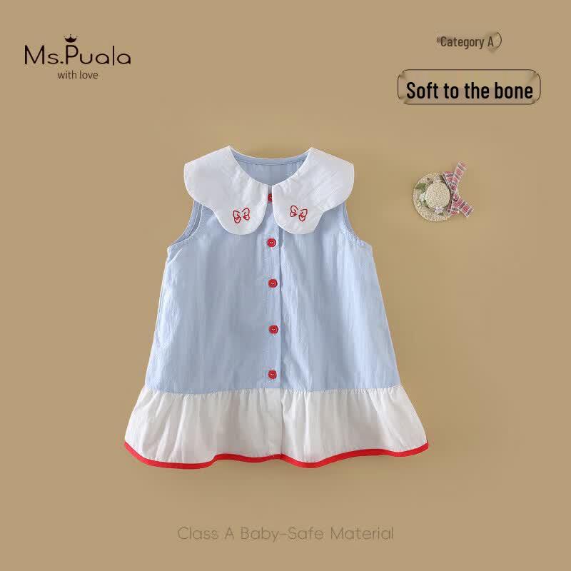 Baby Girl s Summer Sleeveless Doll Collar Dress 80 cm