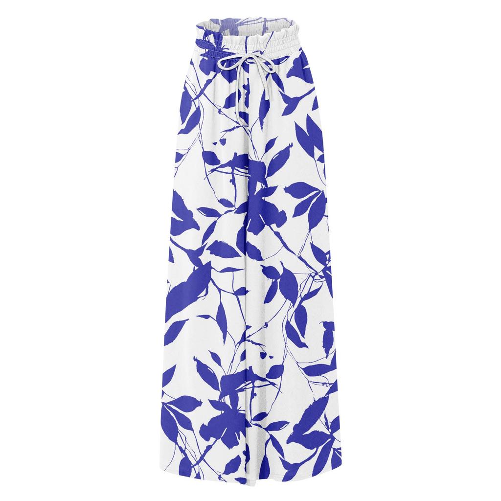 Women's High Waisted Wide Leg Pants Summer Casual Flowing Pocket Wide Leg Pants Floral Print Beach Pants