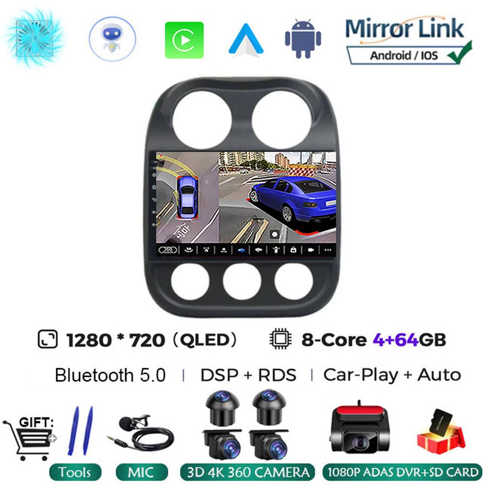 Android14 Car Radio For Jeep Compass Patriot 2010 - 2016 Autoradio Stereo 2 Din Player GPS Navigation Carplay DSP OBD CD Player