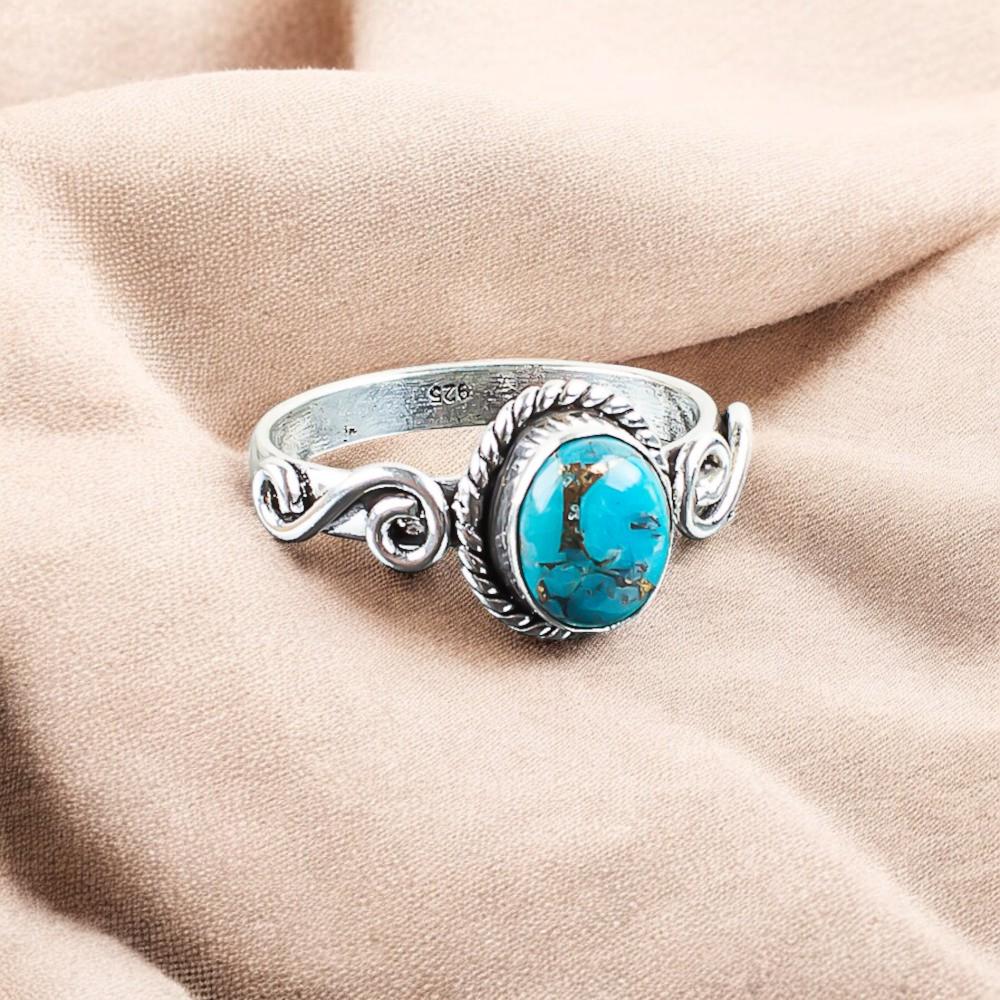 Natural Blue Copper Turquoise Gemstone 925 Sterling Silver Jewelry Handmade Ring RR-14-20