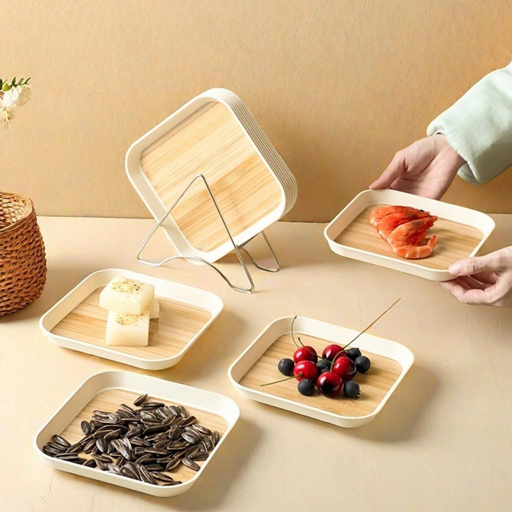 New 4/8Pcs Square Plastic Bone Spitting Dish Stackable Dinner Plate Cake Dessert Snack Plate Dish For Kitchen Tableware