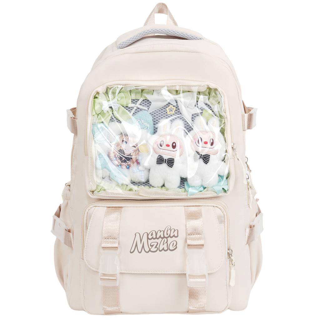 High-value backpack female student versatile niche schoolbag Japanese transparent pain bag large-capacity backpack transparent baby bag