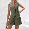1116 Commuter V-neck Button Decorative Vest Shorts Short Two-piece Set Female Small Beautiful Small Set