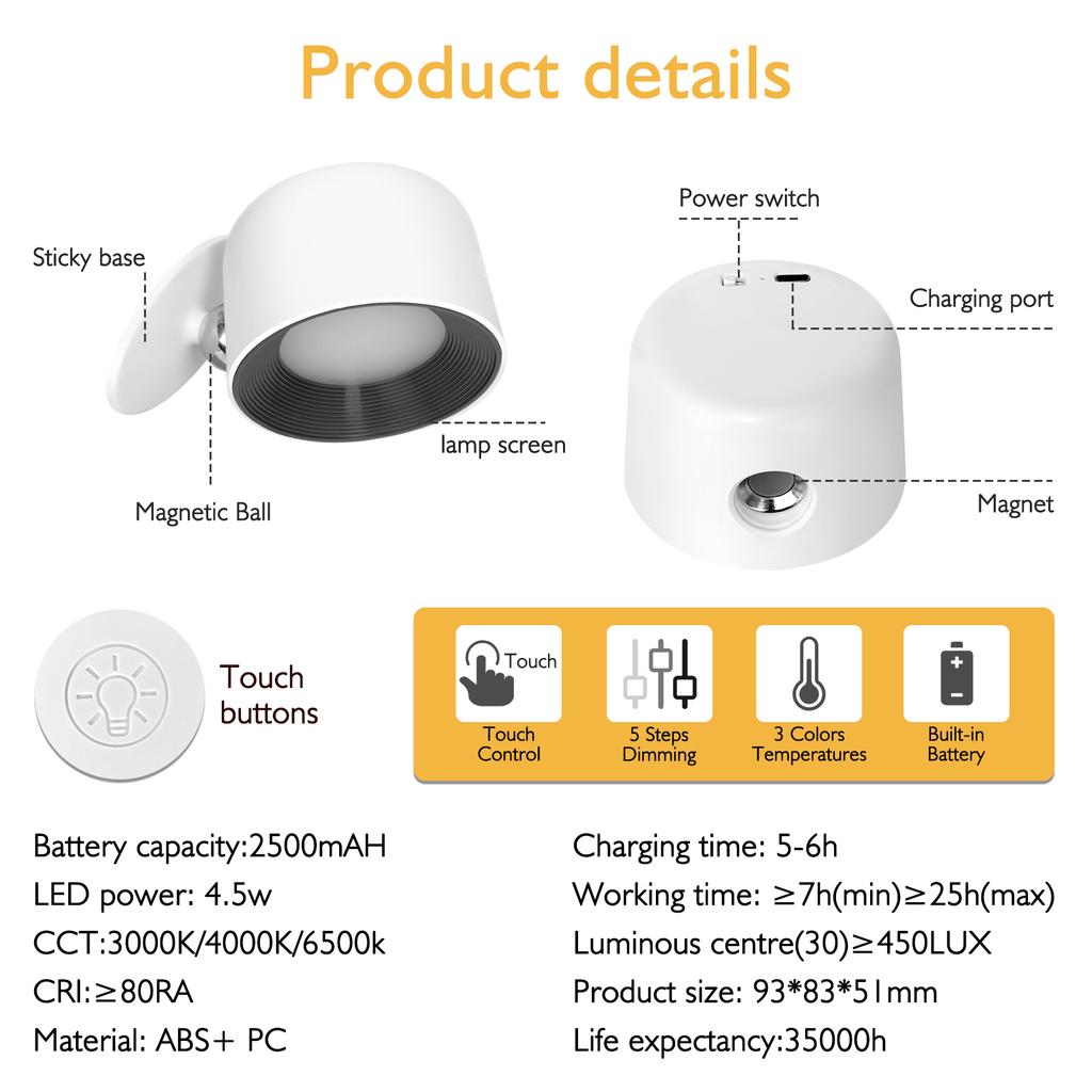 LED Wandleuchten mit Fernbedienung Kabellose Magnetische Wandleuchten RGB Dimmbar USB Wiederaufladbar für Schlafzimmer Nachttischbeleuchtung