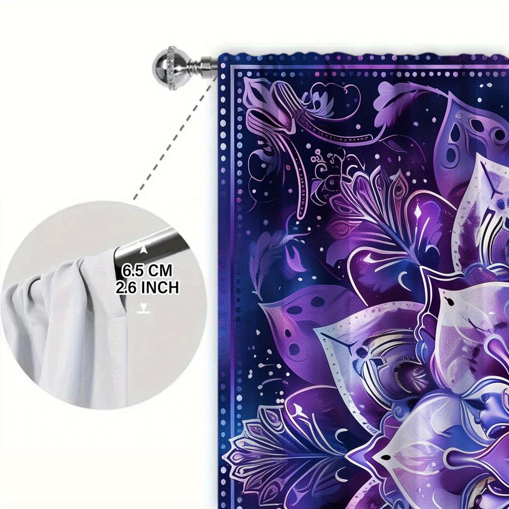 2pcs Blue Mandala Printed Curtain for Home Decor - Rod Pocket Window Treatment for Bedroom, Office, Kitchen and  Living Room