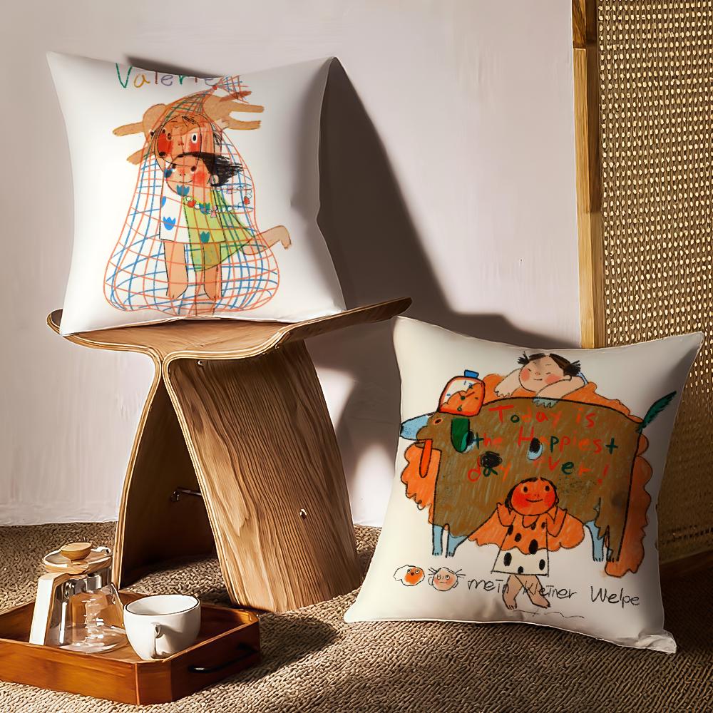 Illustrations Of Everyday Life Cushion Cover Pattern Printed Pillowcase For Living Room Sofa Cushion Cover & Bedroom Decor