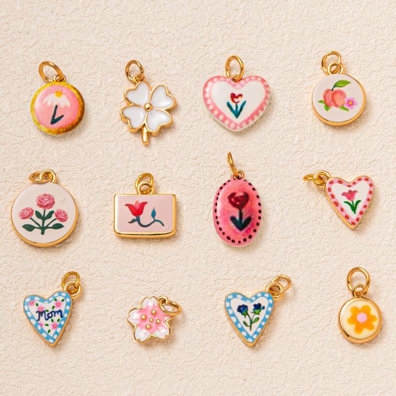 Small Cute Simple Versatile Flower Series Love Flower Clover Small Yellow Flower Diy Pendant Charms For Jewelry Making