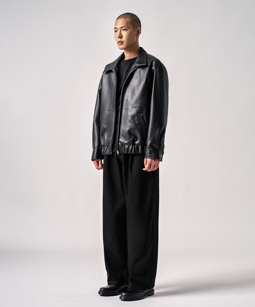 WHOLOVESART Single-Pleat Wide City Slacks Black