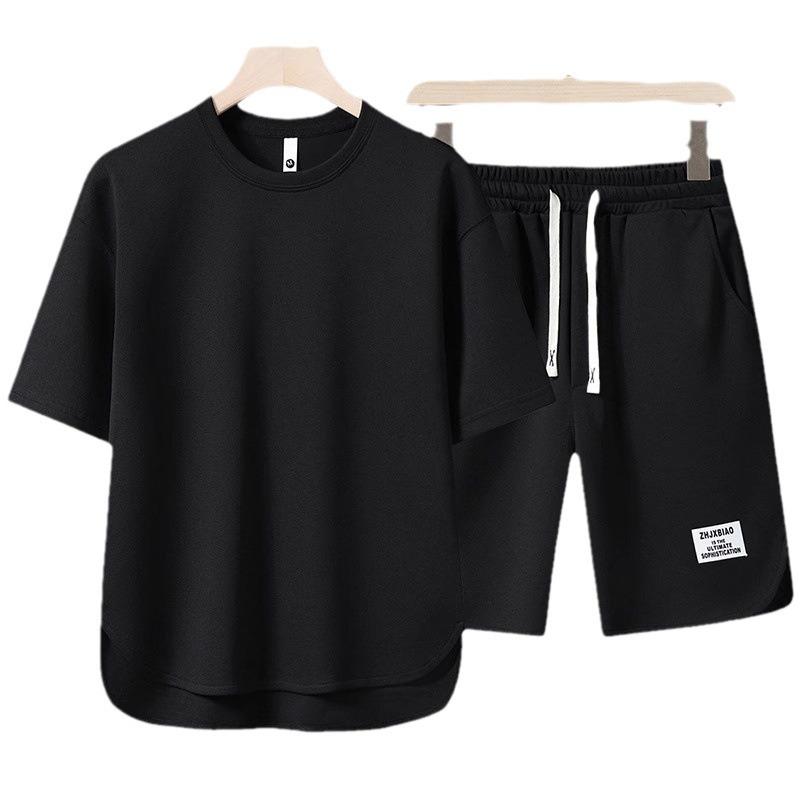 Men's High-Quality Summer Casual Short-Sleeve T-Shirt Set with Breathable Round Neck