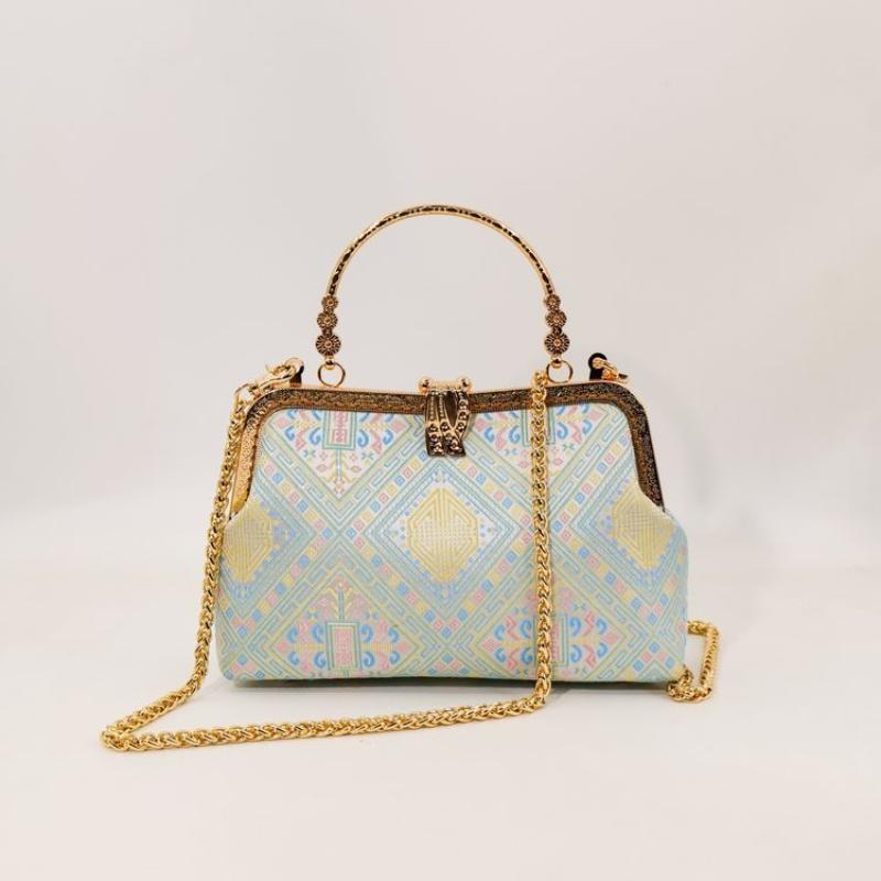 Kiss Lock Handbag for Women, Vintage Evening Bag with Detachable Chain