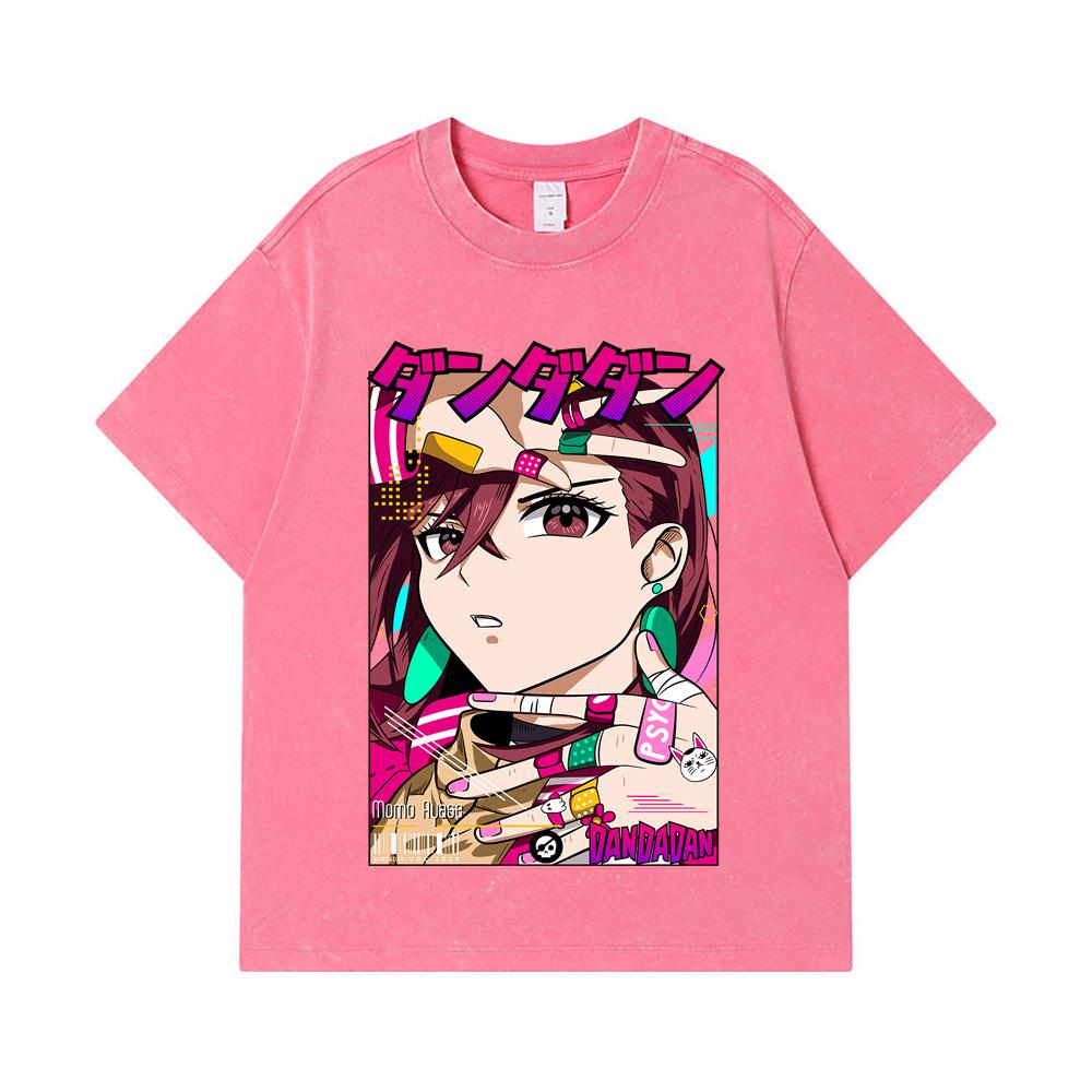 275 GSM Washed T-shirts 100% Cotton Dandadan V21 Momo Print Unisex Heavy Cotton T Shirt