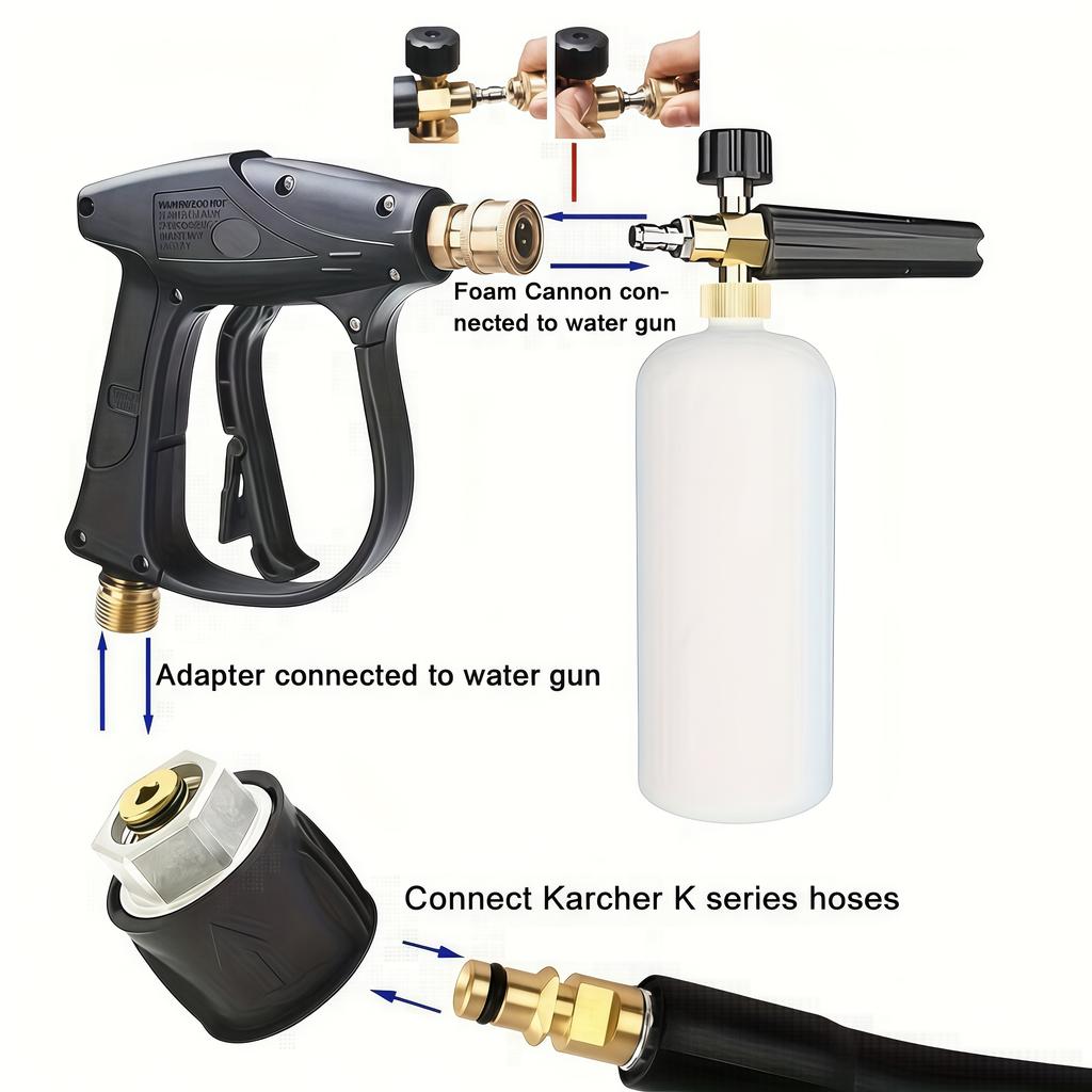Car Wash Tool Kit - High Pressure Washer Gun + Foam Cannon + 5 Nozzles with Karcher Adapter for Car Motorcycle Cleaning