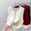 Mode Elegant Locker Ärmellos Gestrickte Strickjacke Pullover Weste Damen 2025 Herbst Winter Lässig Knöpfe Weste Einfarbig Tops Kleidung