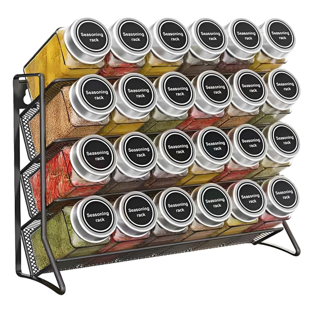

4 Tier Cupboard Storage Shelf Wall Mounted Spice Seasoning Organizer Carbon Steel Pantry Organizer Stand for Home Kitchen чёрный