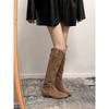 Sheepskin Version~ Thick Heel Pointed Boots Women's Summer Thin New Models But Knee Suede Retro Stacked Knight Boots