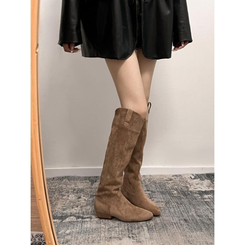 Sheepskin Version~ Thick Heel Pointed Boots Women's Summer Thin New Models But Knee Suede Retro Stacked Knight Boots