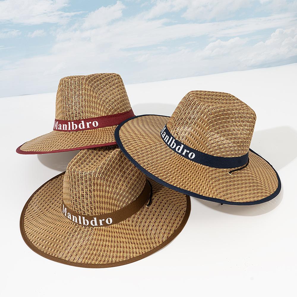 

Men s summer visor straw hat middle-aged and elderly top hat letter knitted hat fishing wide-brimmed hat summer women s hat 58cm (random color)