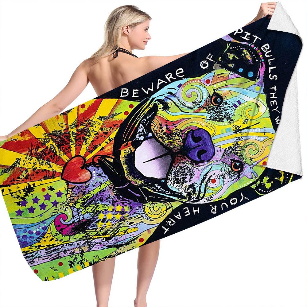Ink Wash Cat Dog Series digital-printed polyester Superfine fiber double-sided fleece Beach vacation bath towel, beach towel