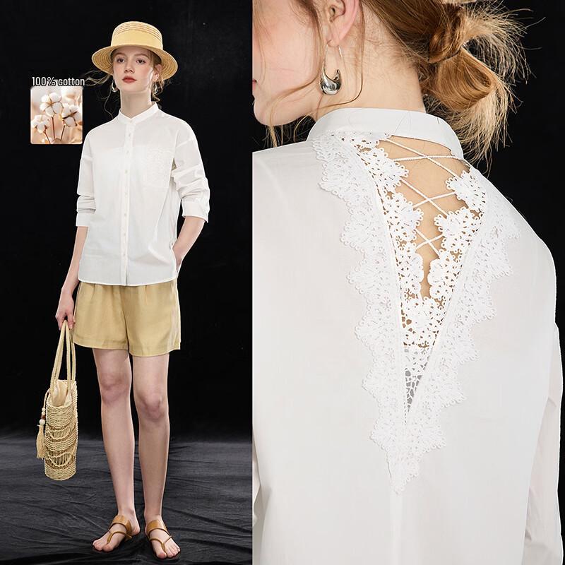 Women s French Retro Lace Patchwork Cotton Shirt XL