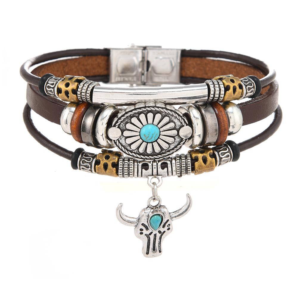 Vintage Viking Style Mens Genuine Leather Bracelet Handmade Craft