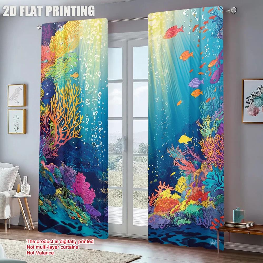 2pc     Window Drapes Underwater Blackout  Polyester Family Party Decoration Suitable for Decorations Clearance