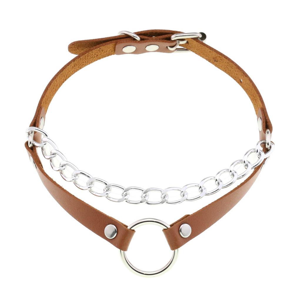 DIEZI Sexy Lignt Brown PU Leather Necklace Women Men New Harajuku Gothic Vintage Heart Chain Choker Statement Necklace Jewelry