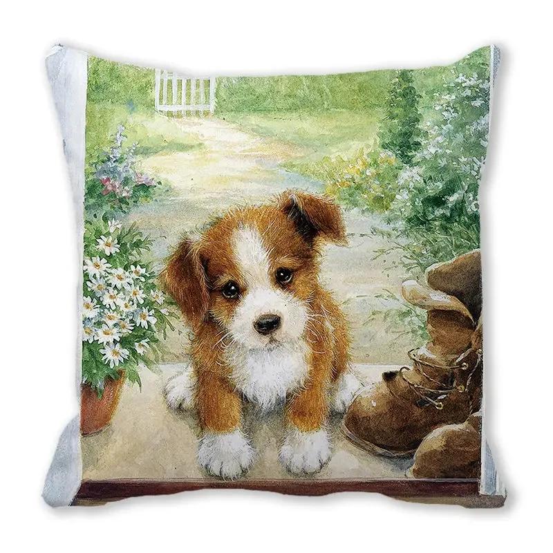 Urocza poszewka na poduszkę z nadrukiem zwierzęcym kota i psa do dekoracji sofy w salonie domowym, kwadratowa poszewka 45x45cm