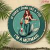 Vintage Mermaid Tin Sign Alcohol Quote Retro Round Wall Art Decor