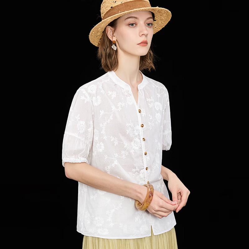 Wudao Women s French Embroidered 100% Cotton Blouse L