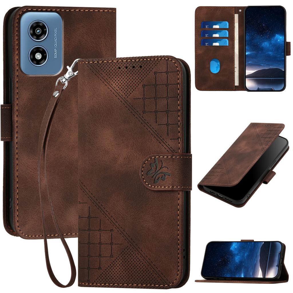 For Motorola Moto G Play 5G (2024)/Moto G 5G (2024) Leather Wallet Case Butterfly Flower Imprinted Phone Cover with Strap