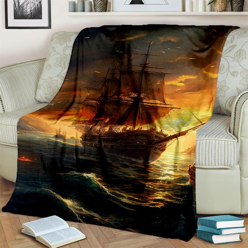 3D Pirate Ship Boat,Barque,Sailboat Blanket,Soft Throw Blanket for Home Bedroom Bed Sofa Picnic Travel Office Cover Blanket Kids
