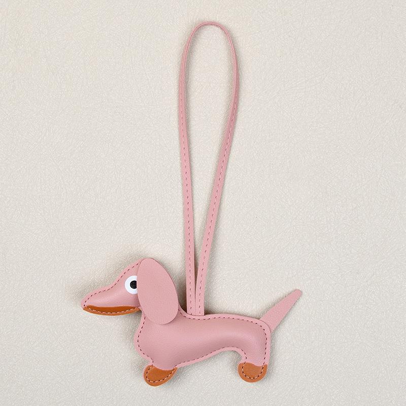 "Dachshund Leather Keychain and Bag Charm Pendant"