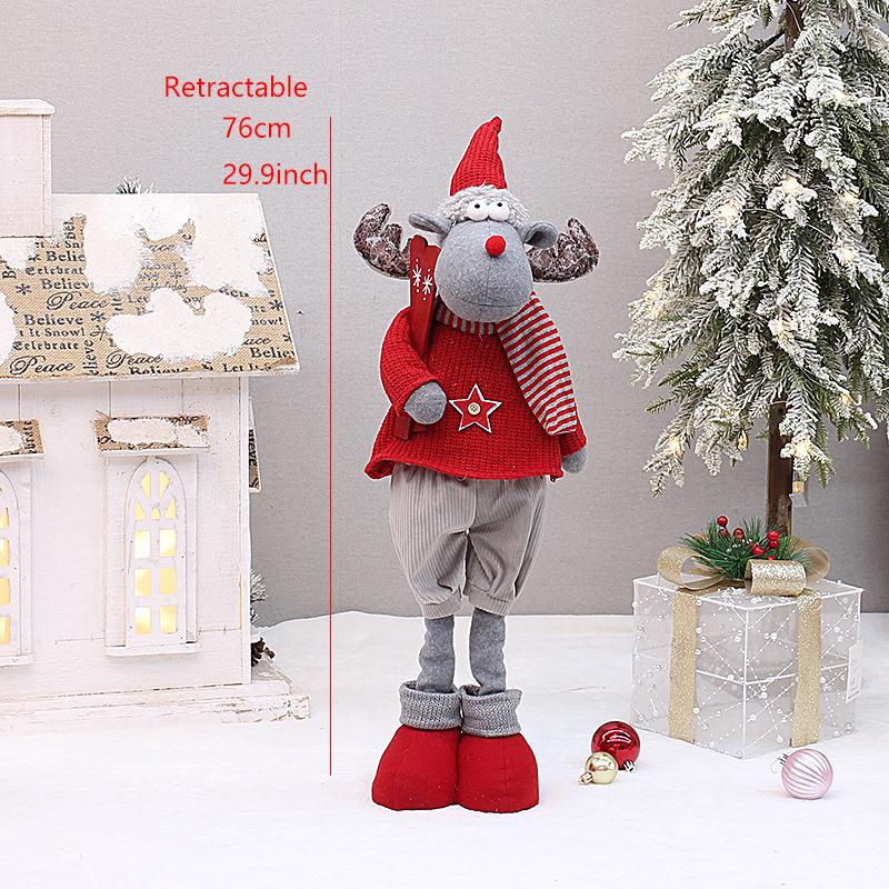 Christmas new red knitted fabric sitting and retractable old man snowman elk doll set decoration ornament