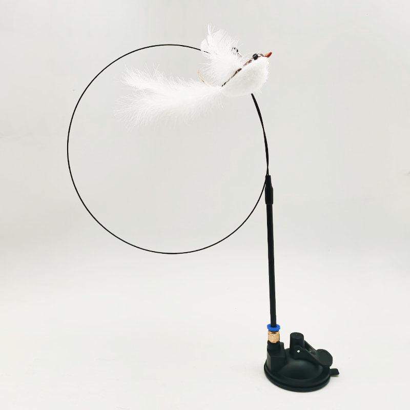 Feather Cat Wand with Bell Long Pole Upgraded Strong Suction Cup Interactive Toys Artificial Bird Cat Stick Toy Pet Supplies