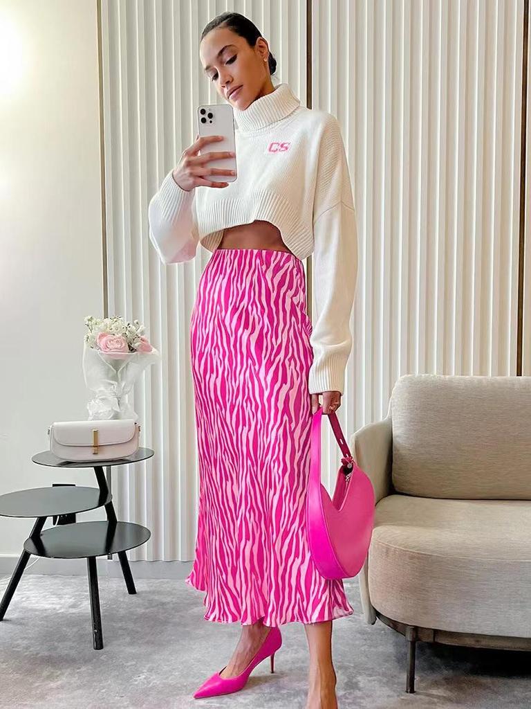 High-End French Print Women's Fishtail A-Line Midi Skirt - Summer Fashion