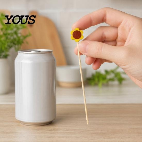 Candied Hawthorn Sticks 100PCS Disposable Fruit Stick, Flower Top Decor Bamboo Skewers, Multipurpose Daisy Sunflower Skewers Food Picks Party