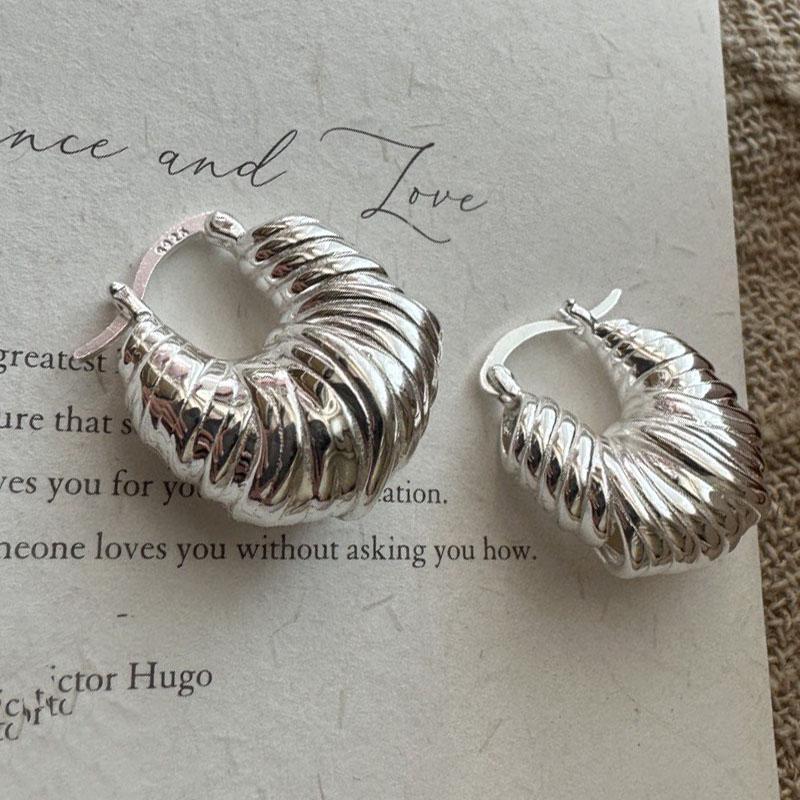 925 Sterling Silver Vintage Earrings For Women Trendy Simple Gold Round Strip Earring Jewelry Prevent Allergy Party Accessories
