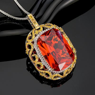 Jewelry Copper Bottom Gold-Plated Simulation Color Treasure Orange Hollow Pendant Necklace Stone 20 * 28