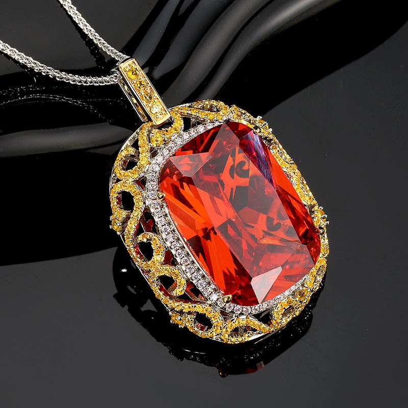 Jewelry Copper Bottom Gold-Plated Simulation Color Treasure Orange Hollow Pendant Necklace Stone 20 * 28