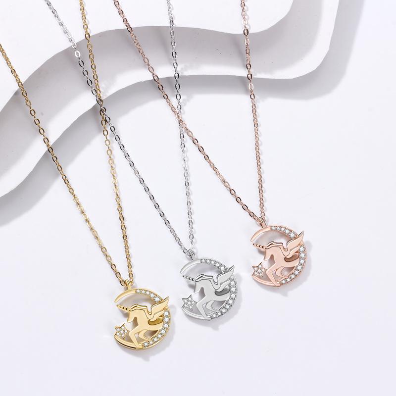 Star and Moon Unicorn Necklace Women's Fashion Light Luxury Temperament Versatile Ins Cold Style Jewelry