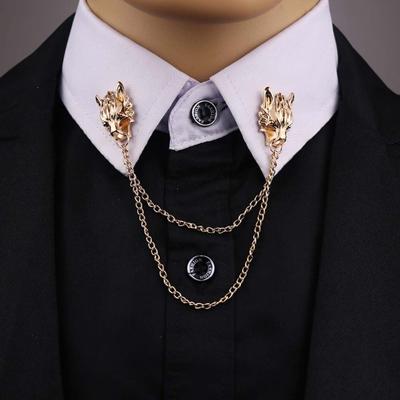 Unisex Διπλό Κεφάλι Λύκος Φούντα Αλυσίδα Καρφίτσα Κοστούμι Πουκάμισο γιακά Σήμα Δώρο