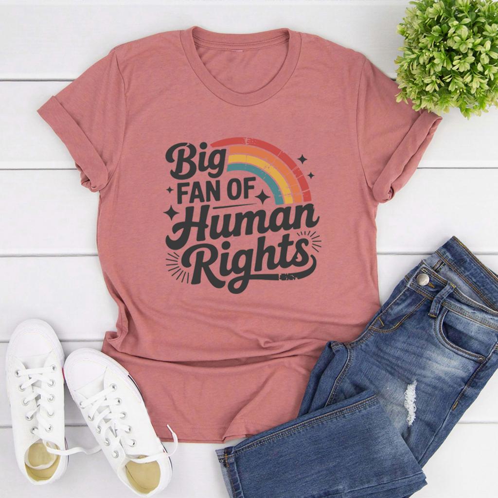 Big Fan of Human Rights T-Shirts Retro Rainbow Tshirt Radicalized By Basic Decency Tee Unisex Short Sleeve Tshirt Streetwear Tops