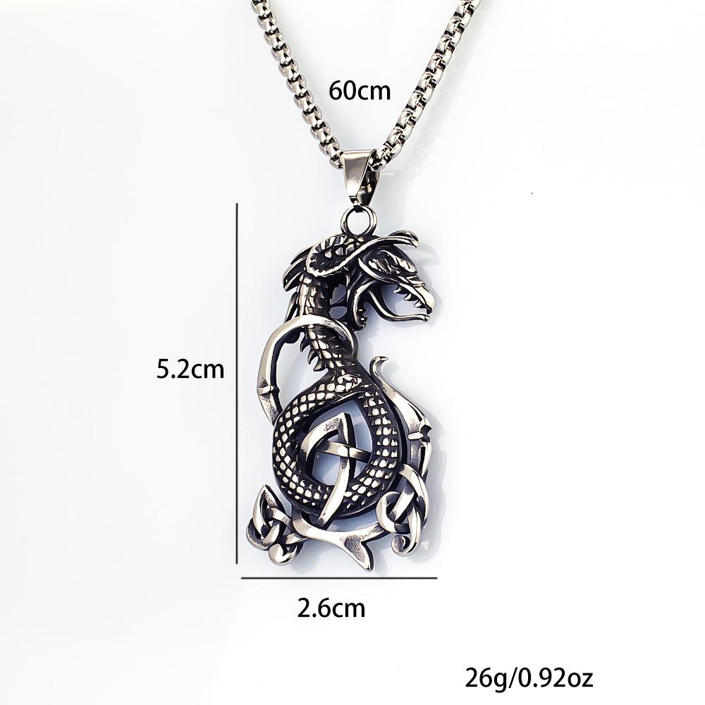 Viking Dragon Pattern Stainless Steel Necklace Bold Retro Fashion Jewelry