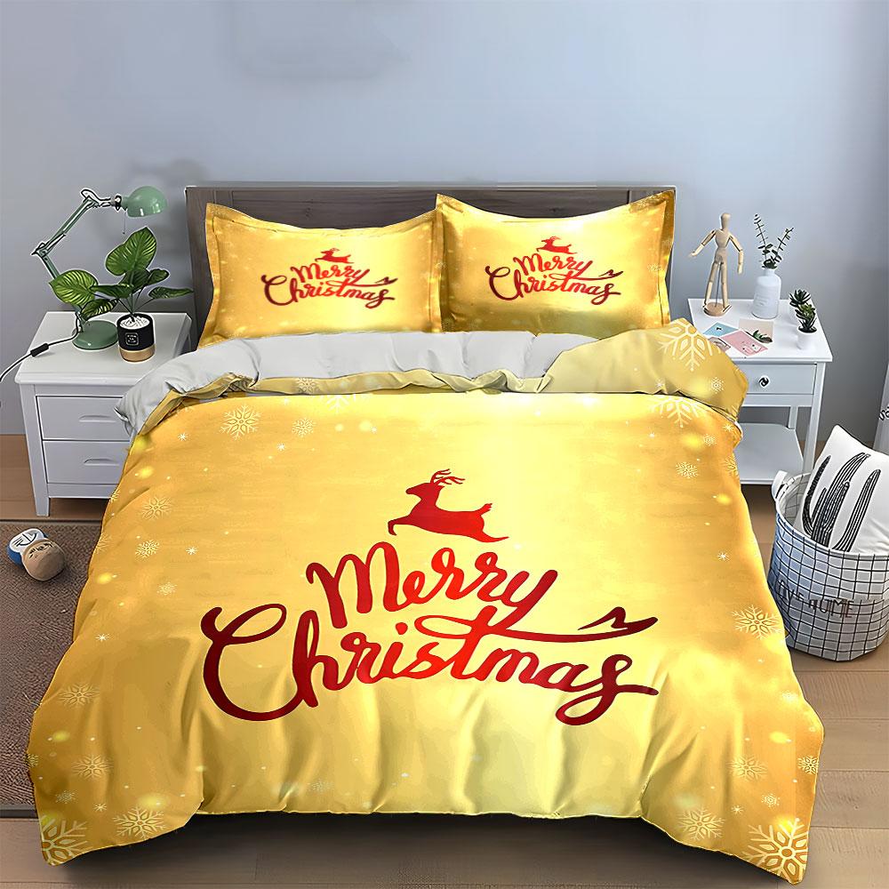 Merry Christmas Golden Design Bedding Duvet Cover Set Duvet Cover Pillowcases (1*Duvet Cover 2*Pillowcases, without duvet insert)
