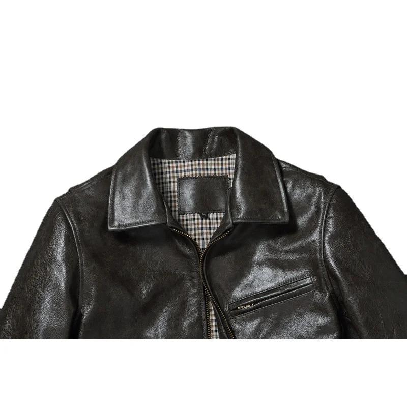 Chinese Size Genuine Cow Mens Leather Jacket Men Jackets Slim Gray Brown Stand Collar Jacket For Men Spring Autumn