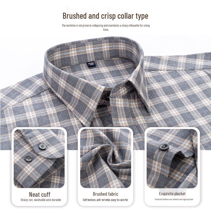 ROMON Men's Long-Sleeve Business Casual Plaid Shirt