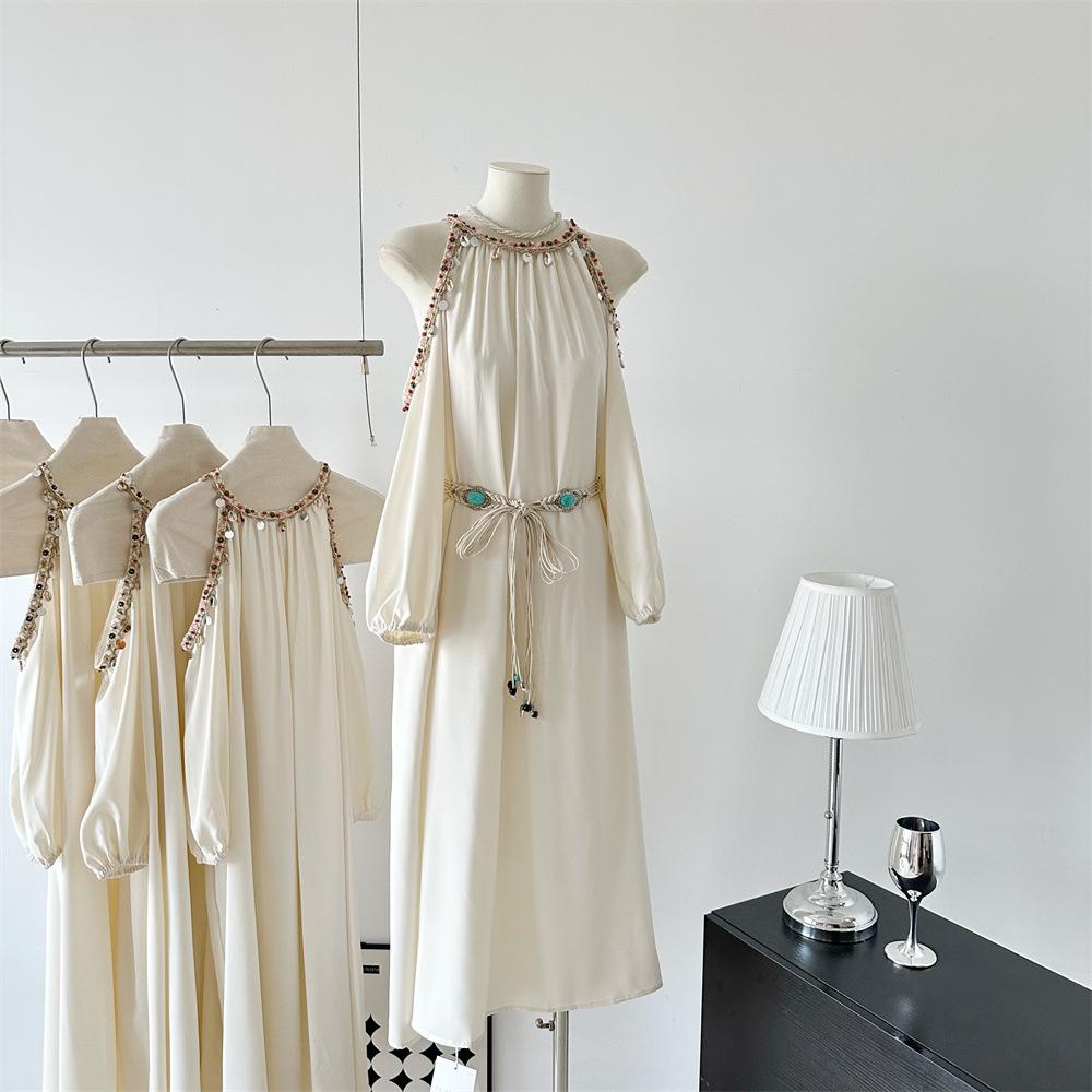 Delighted My Altay Hand-Sewn Light Apricot Bohemian Tea-Length Maxi Dress