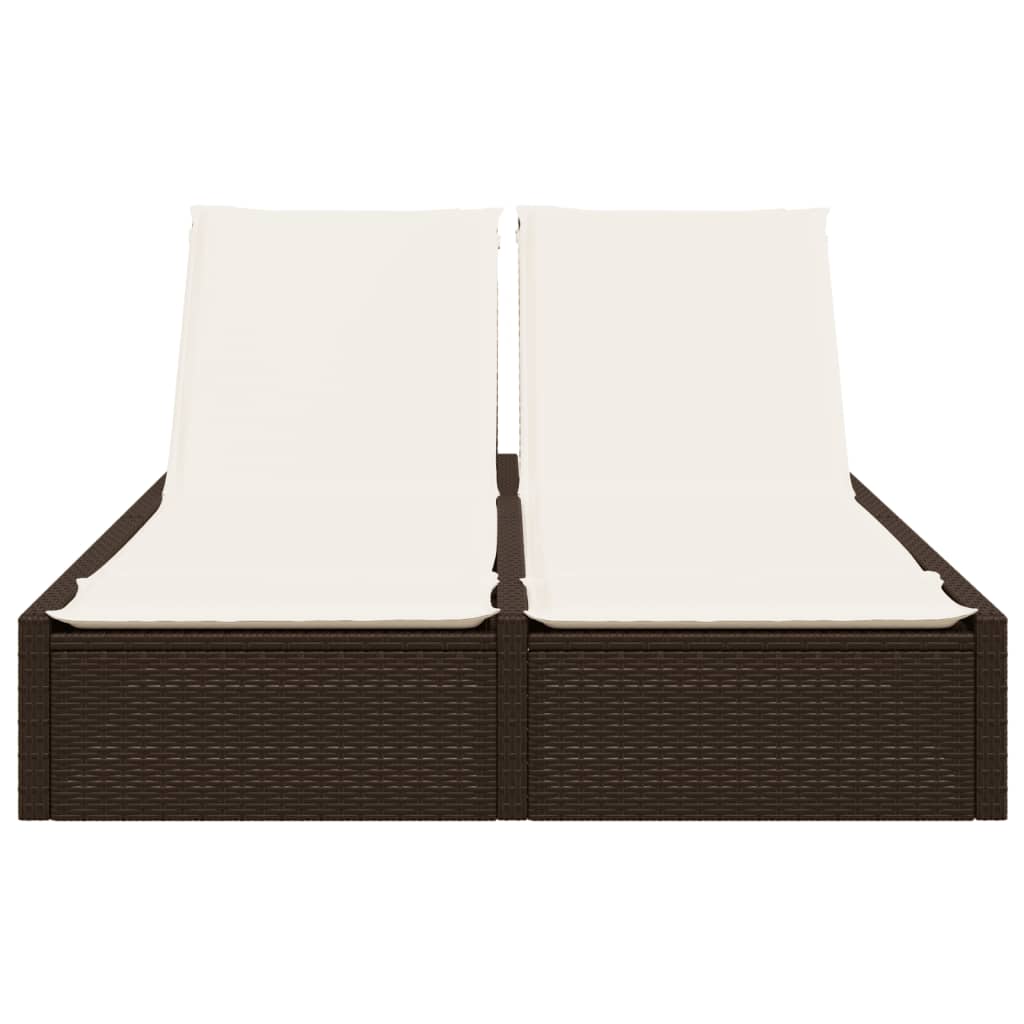 Vidaxl Double Sun Lounger With Cushions, Brown, Poly Rattan